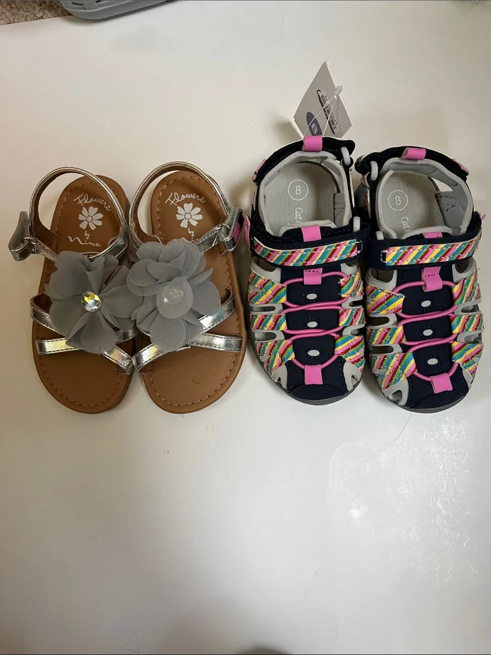 Kids Multicolor Sport Sandals and Silver Flower Sandals Duo